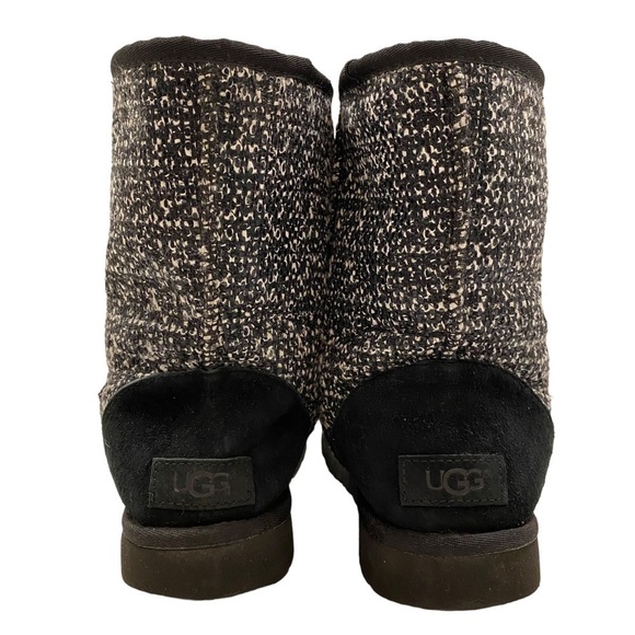 UGG Rare Classic Short Mid-calf Frill Tweed Suede Sheepwool Black Boots Size 7 - Picture 5 of 10